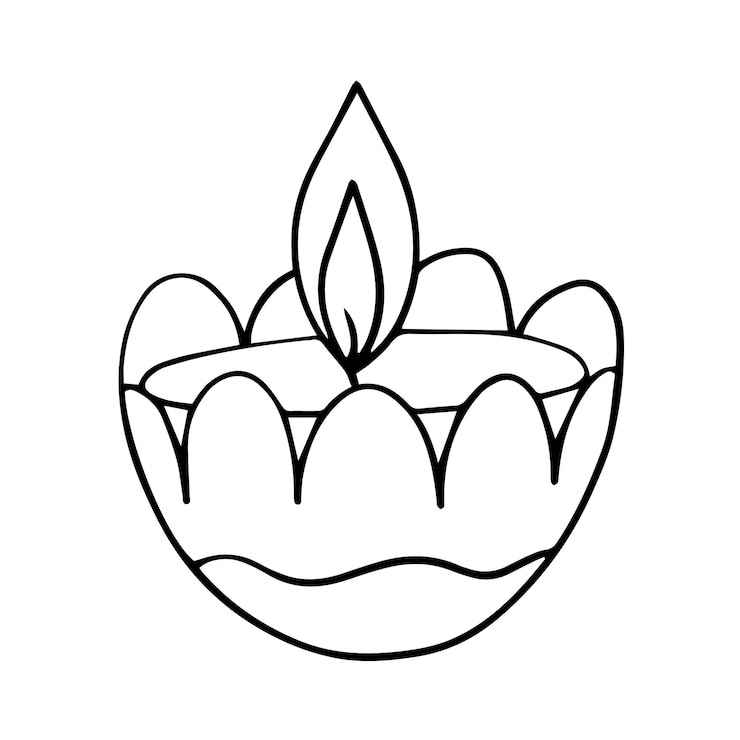 Vektor diwali lamp in flower shape vector sketch hand drawn happy diwali greeting card