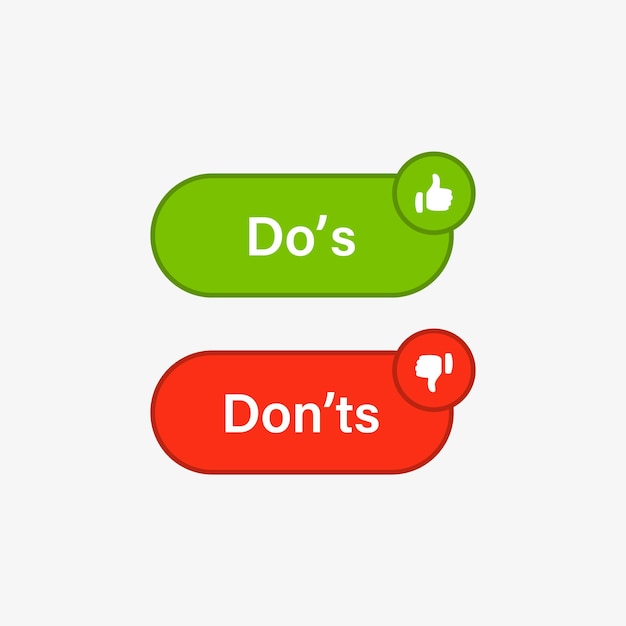 do and dont like and dislike icon button with thumbs up down icons dos donts label banner