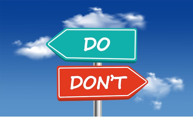 Do's and Don'ts good and bad Signpost on sky background vector illustration