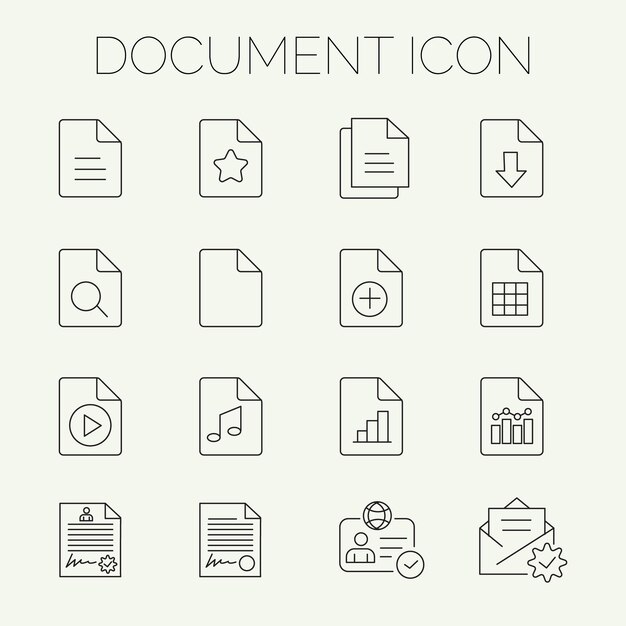 document icon set document set of web icons in thin line style