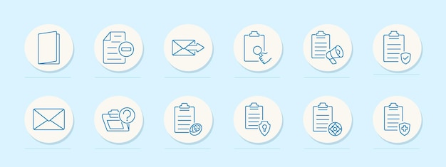 Documents set icon Folder restricted document mail clipboard with magnifier campaign clipboard protected checklist secure document Represent secure communication analysis and document safety