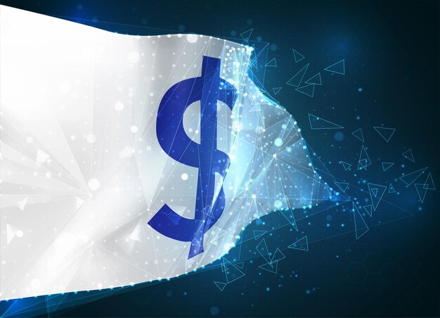 dollar currency flag, virtual abstract 3d object from triangular polygons on a blue background