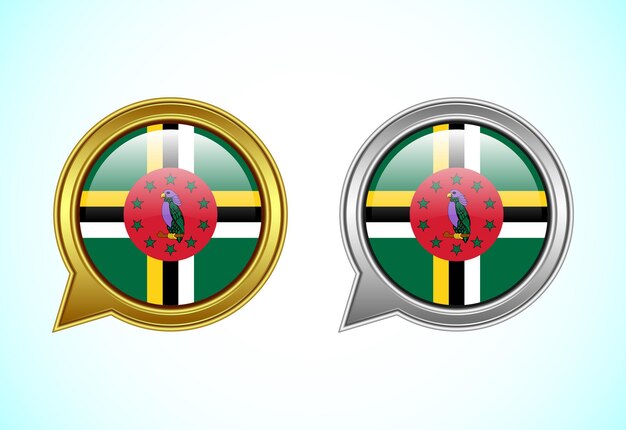 dominica flag speech bubble speaking flag icon in gold and silver color