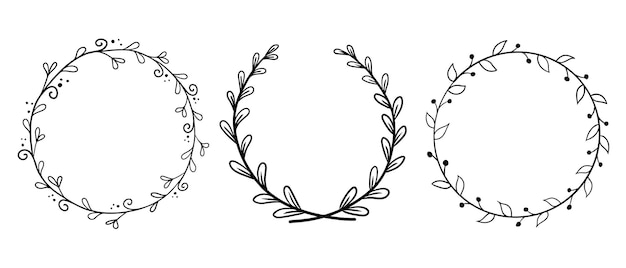 Doodle contour hand drawn floral round frames