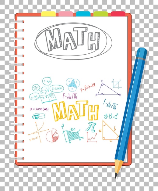 Doodle math formula on notebook page with pencil on grid backgro
