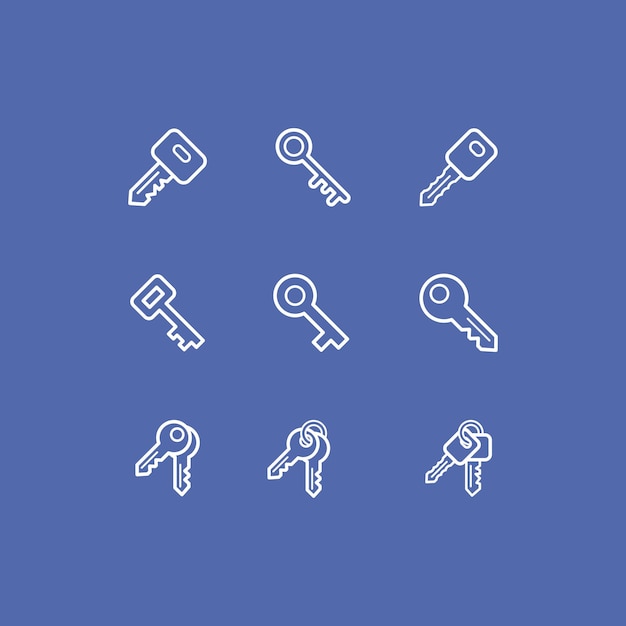 Door key vector icons set flat sign for web design Symbol logo illustration Vector graphics