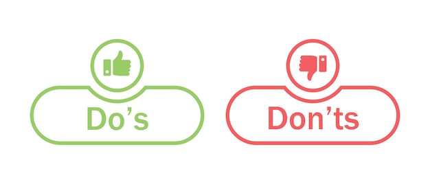 dos and donts button icon with like and dislike symbol in green and red color stroke style