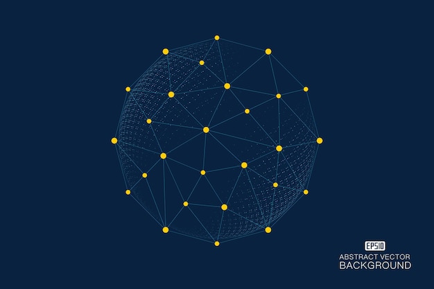 Dot line connected spherical technology vector background 3d abstract vector planet