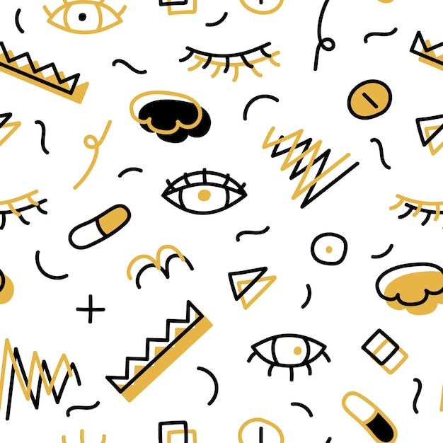 Drawing abstract seamless pattern. Retro memphis style, fashion 80-90s. Pop art.