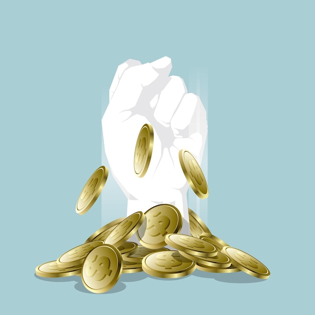 drawn fist for Stand out from dollar coins. Conceptual design of power.
