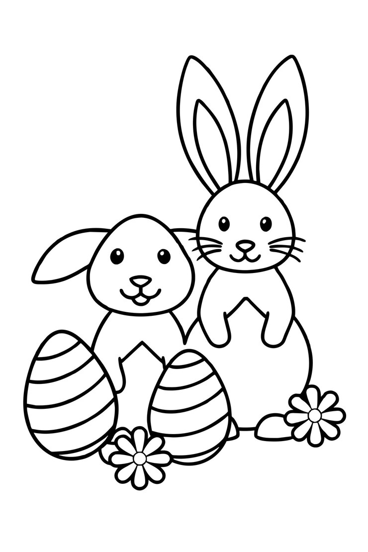 Easter Rabbit and Eggg coloring Page for kids and Adults