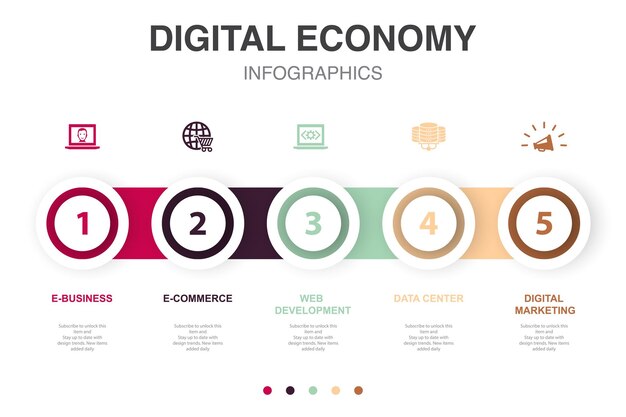 Ebusiness ecommerce web development data center digital marketing icons Infographic design layout template Creative presentation concept with 5 steps