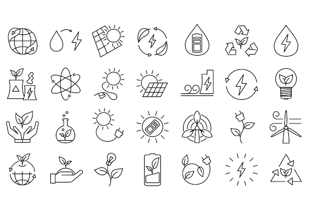 Ecology icons set Eco friendly Line minimalistic style Collection of web icons such as recycling