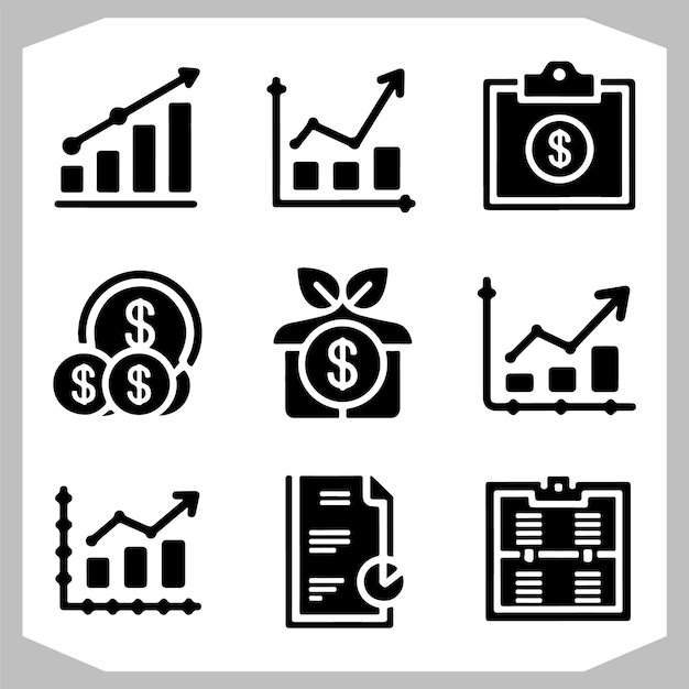 Economy Statistic and Data Diagram Icons for Business Growth Analysis