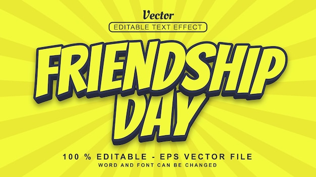 Editable 3d text effect Yellow Friendship Day Modern style isolated on Yellow backgorund