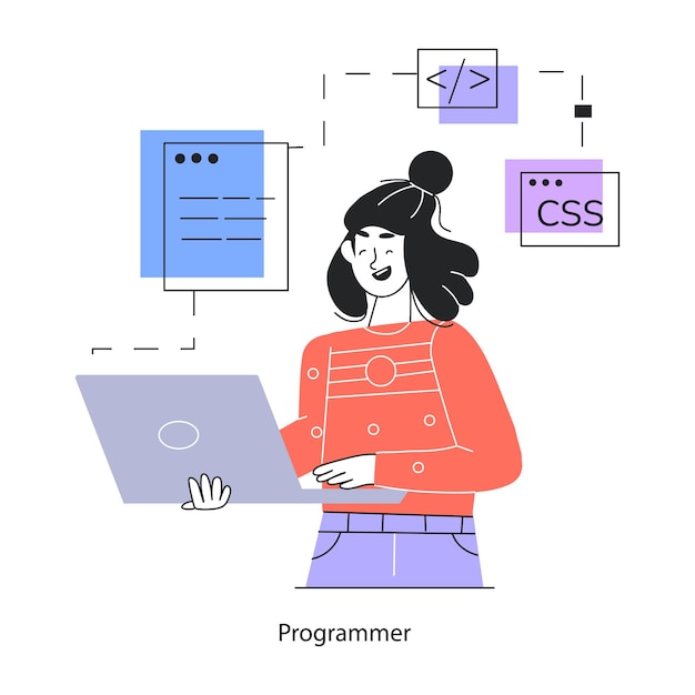 editable linear mini illustration of a programmer