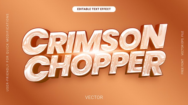 editable text effect chrome font style with peach fuzz color chopper crimson vector