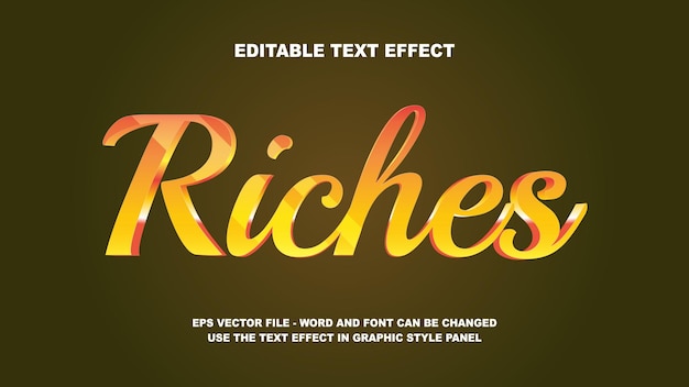 Editable Text Effect Riches 3D Vector Template
