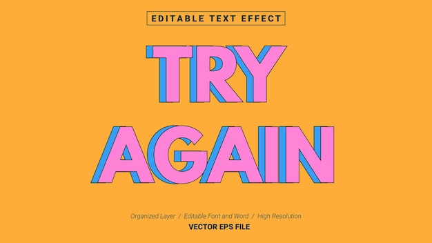 Editable Try Again Font. Typography Template Text Effect Style. Lettering Vector Illustration Logo
