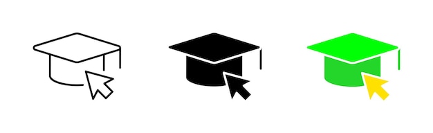 Education hat with click set icon University teacher textbook distance learning student lecture couple Learning concept Vector icon in line black and colorful style on white background