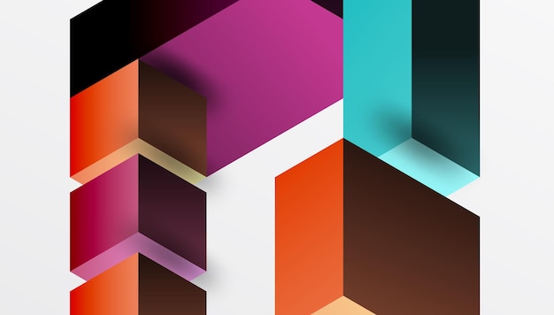 Elegant abstrakt design med isometriske 3D-blokker i en ren og moderne komposisjon. Perfekt for teknologiinspirerte temaer med livlige farger og geometrisk presisjon