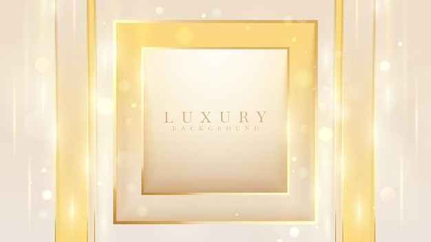 Elegant background with square frame elements and golden line with glitter light effect and bokeh.