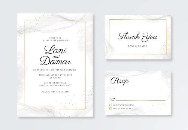Elegant wedding card invitation template with watercolor splashes