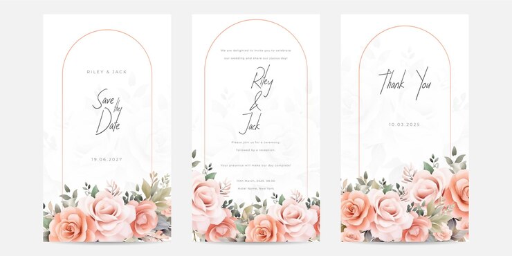 Elegant wedding invitation card with beautiful floral and leaves template Premium Vector