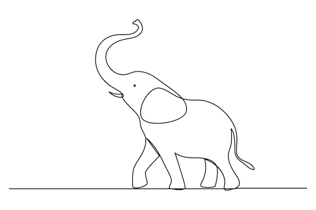Elephant continuous line drawing of isolate animal wildlife outline simple vector icon