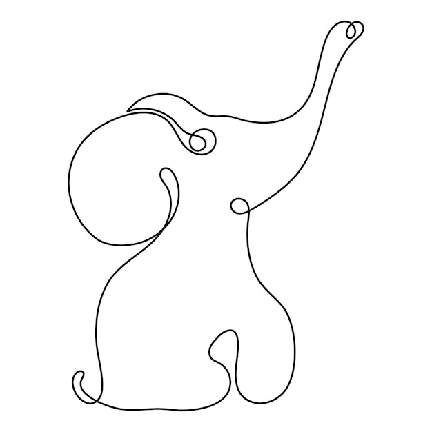 Elephant one line drawing, continuous line art, simple minimalistic design. Editable stroke.