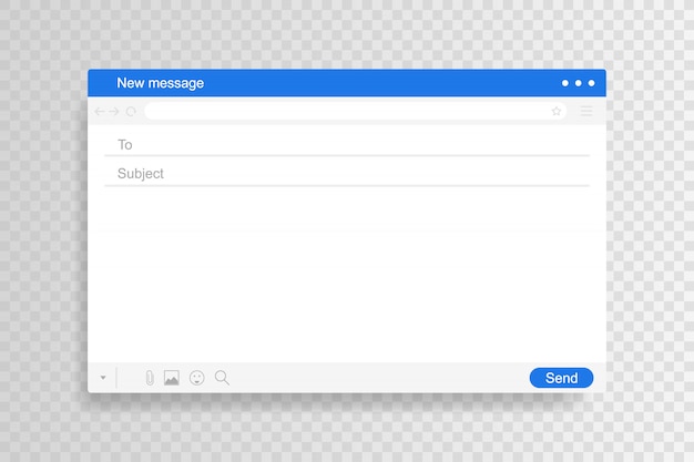 Email interface. Mail window template, internet message isolated frame, blank email. Modern flat style 