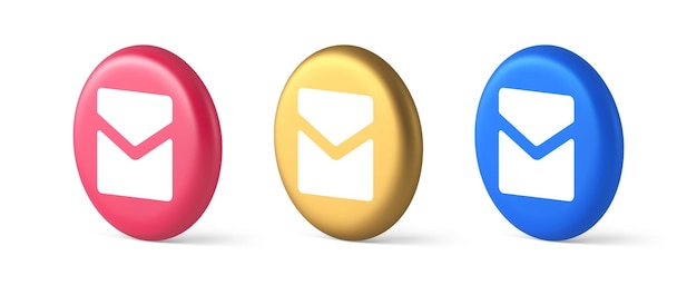 Email letter incoming message closed envelope mobile application button 3d realistic icons