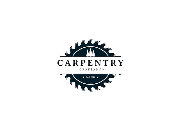 Emblem logo vector for carpentry woodworkers lumberjack sawmill service