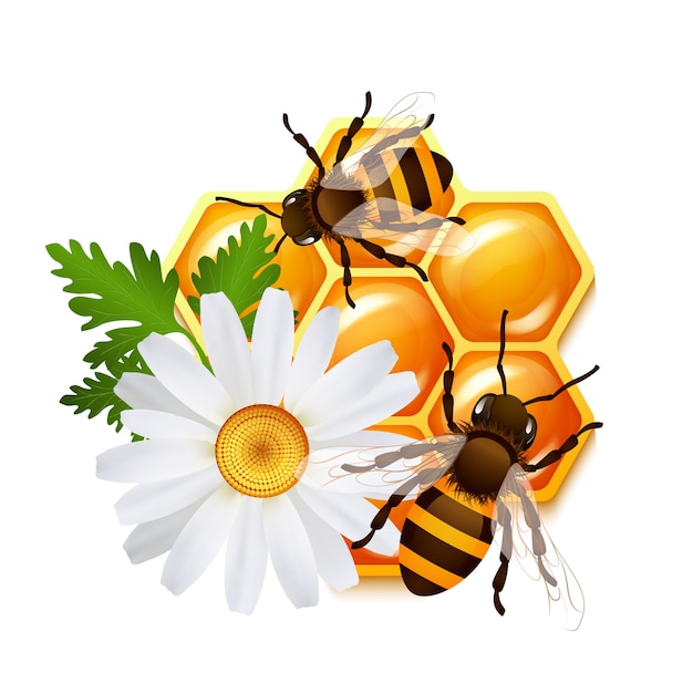 Emblem med honningkake-, bie- og blomstermotiv