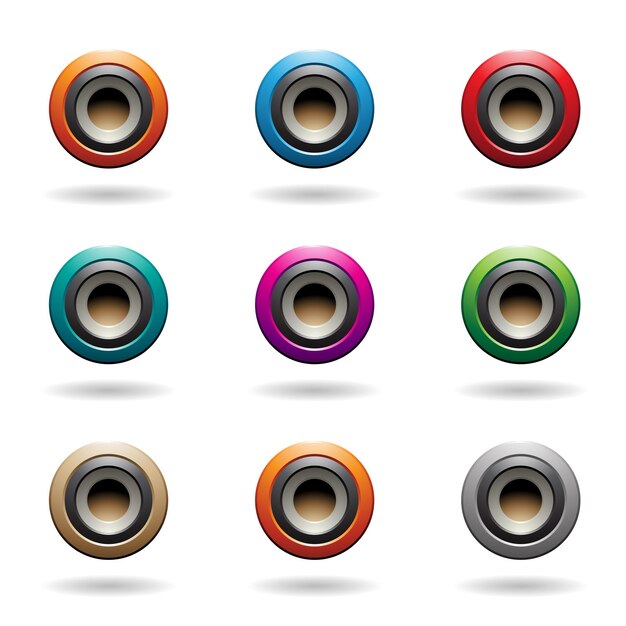 Embossed Round Loudspeaker Icons Vector Illustration