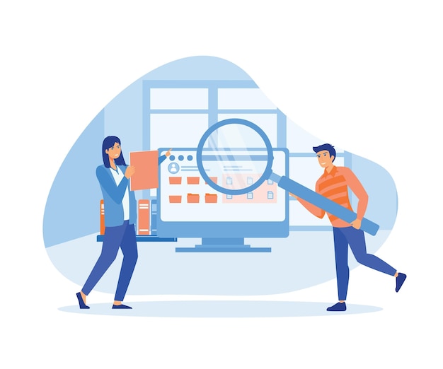 Employees searching and indexing file documents File manager and data storage