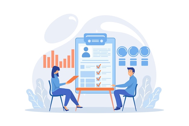 employer meeting job applicant at pre-employment assessment. employee evaluation,