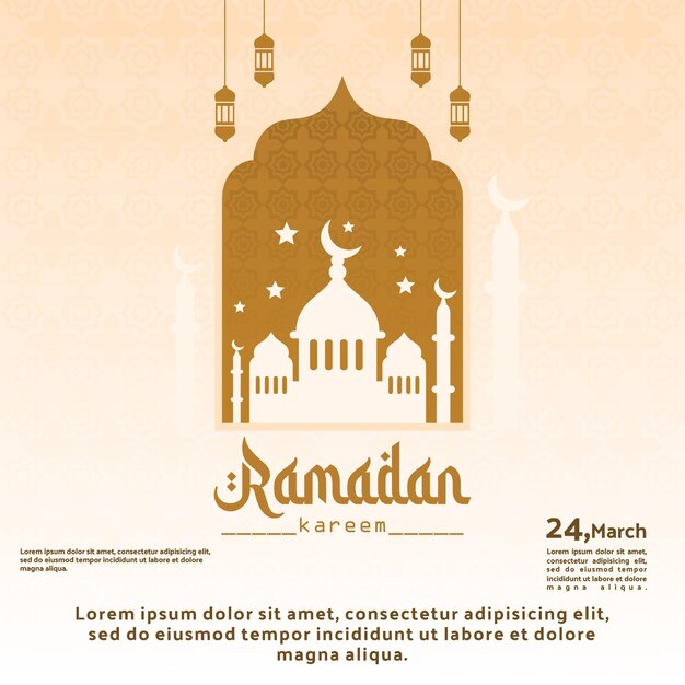 En plakat for ramadan med en moské og stjerner på den.