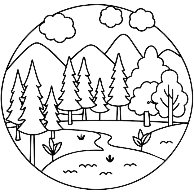 en skog med trær og en hvit bakgrunn med en jente som sover i den