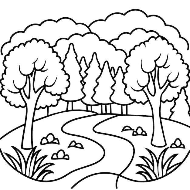 en skog med trær og en hvit bakgrunn med en jente som sover i den
