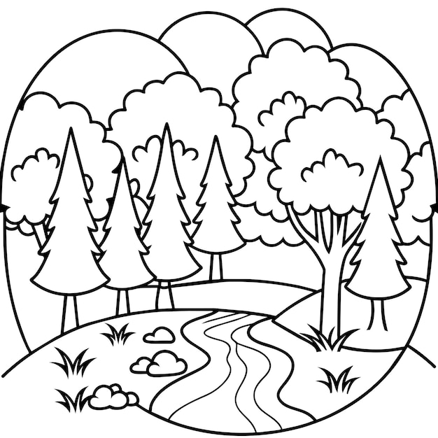 en skog med trær og en hvit bakgrunn med en jente som sover i den