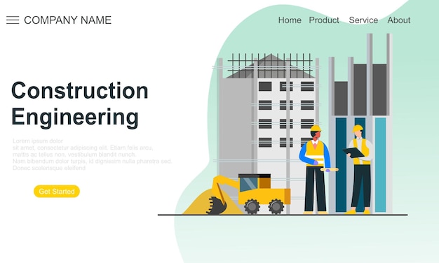 Engineering and construction illustration of landing page
