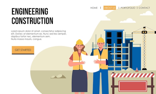 Engineering and construction illustration of landing page