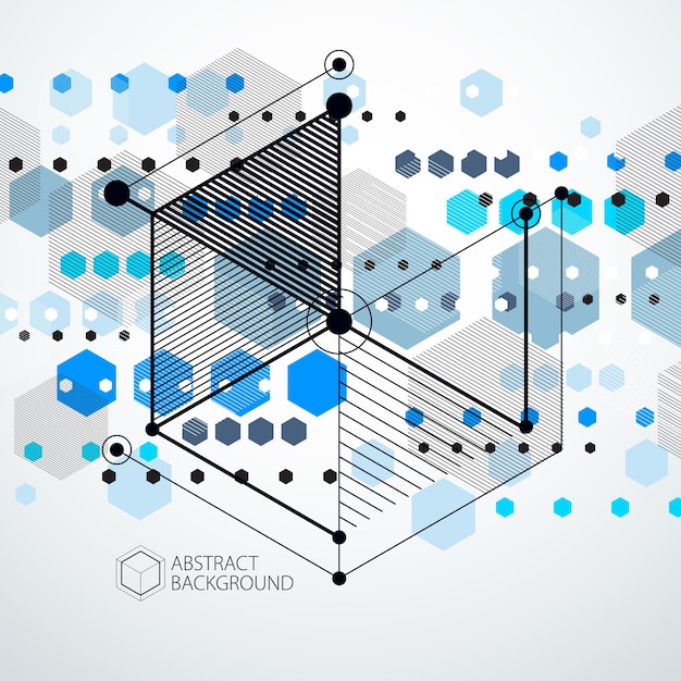 engineering technology vector blue wallpaper made with 3d cubes and lines. engineering technological wallpaper made with honeycombs. abstract technical background.