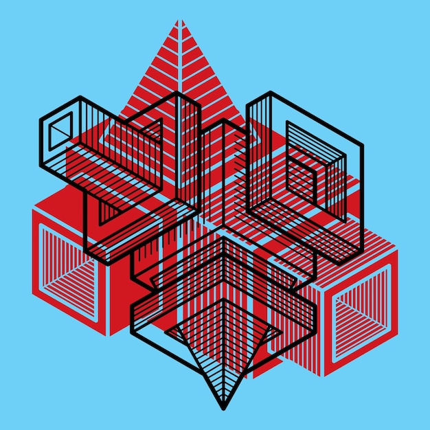 Engineering three-dimensional construction, abstract vector trigonometric shape.