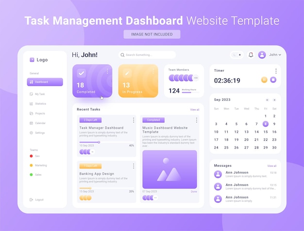 EPS Task Management Dashboard Website Templtae Full Editable and vector Light Mode