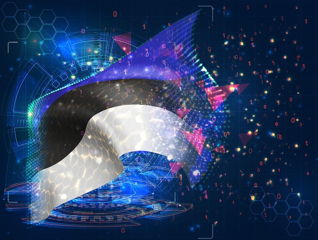 Estonia vector flag virtual abstract 3D object from triangular polygons on a blue background
