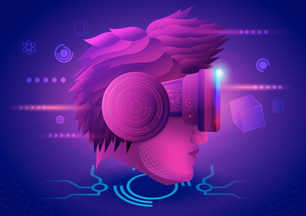 Et mannshode som vender for å bruke VR virtual reality-briller og opplevelser av Metaverse Technology