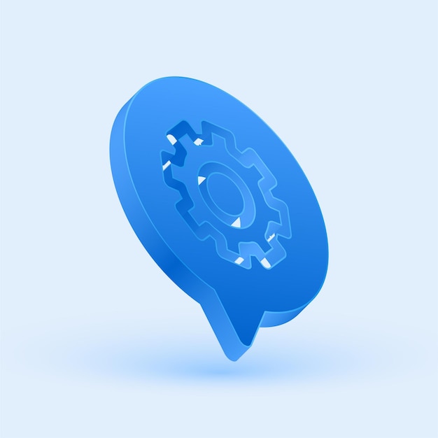 exclusive 3d blue speech bubble and gear icon with sleek cool background