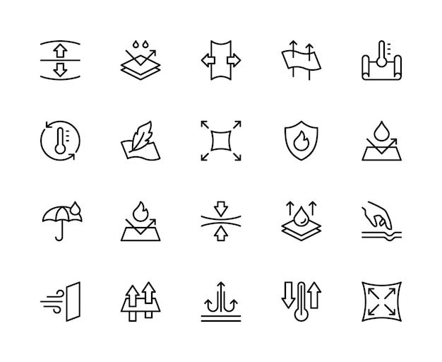 fabric properties related vector linear icons set contains such icons as stretch density lightness fabric and more